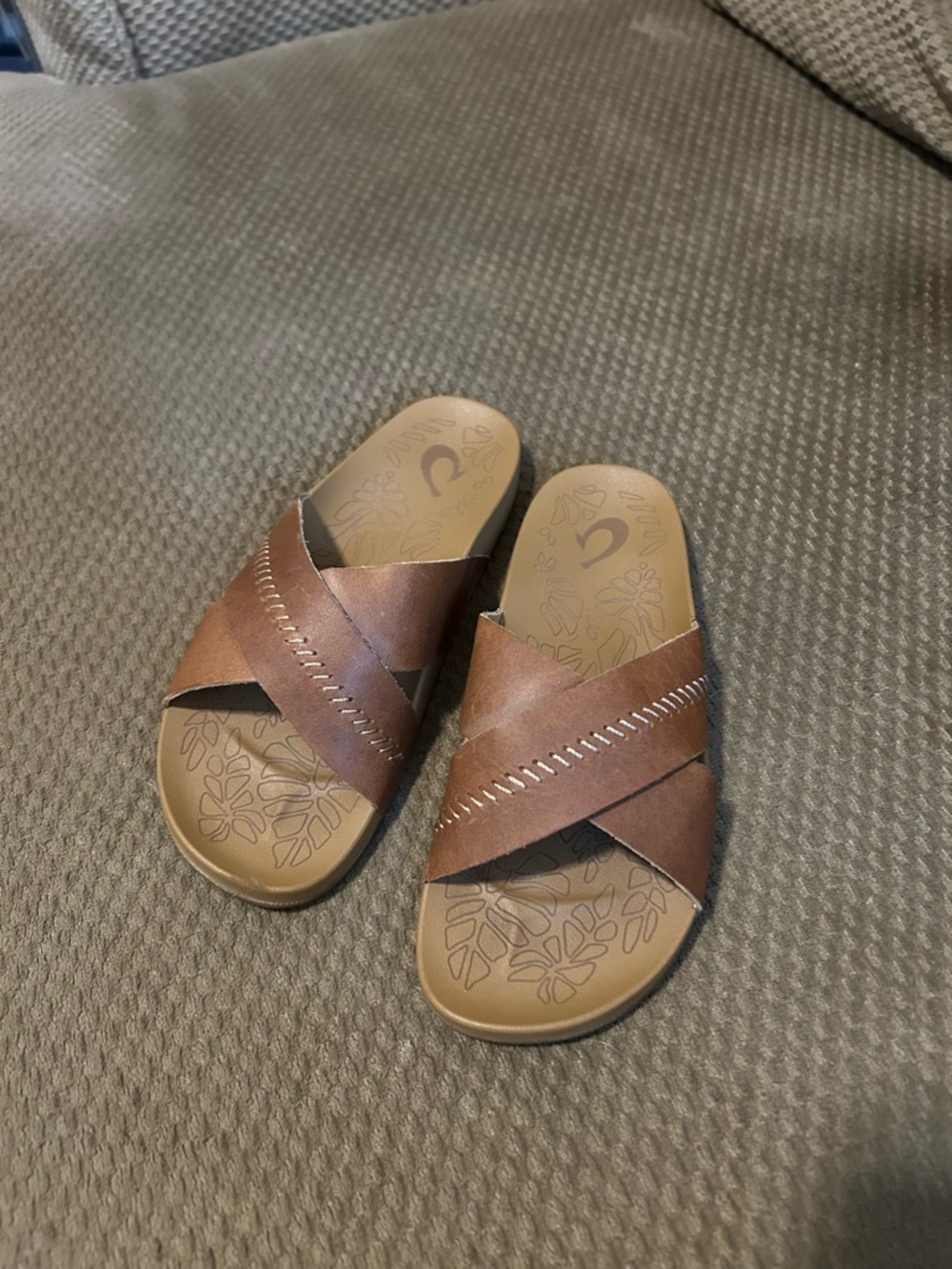 Women's Brown Cross-Strap Slide Sandals